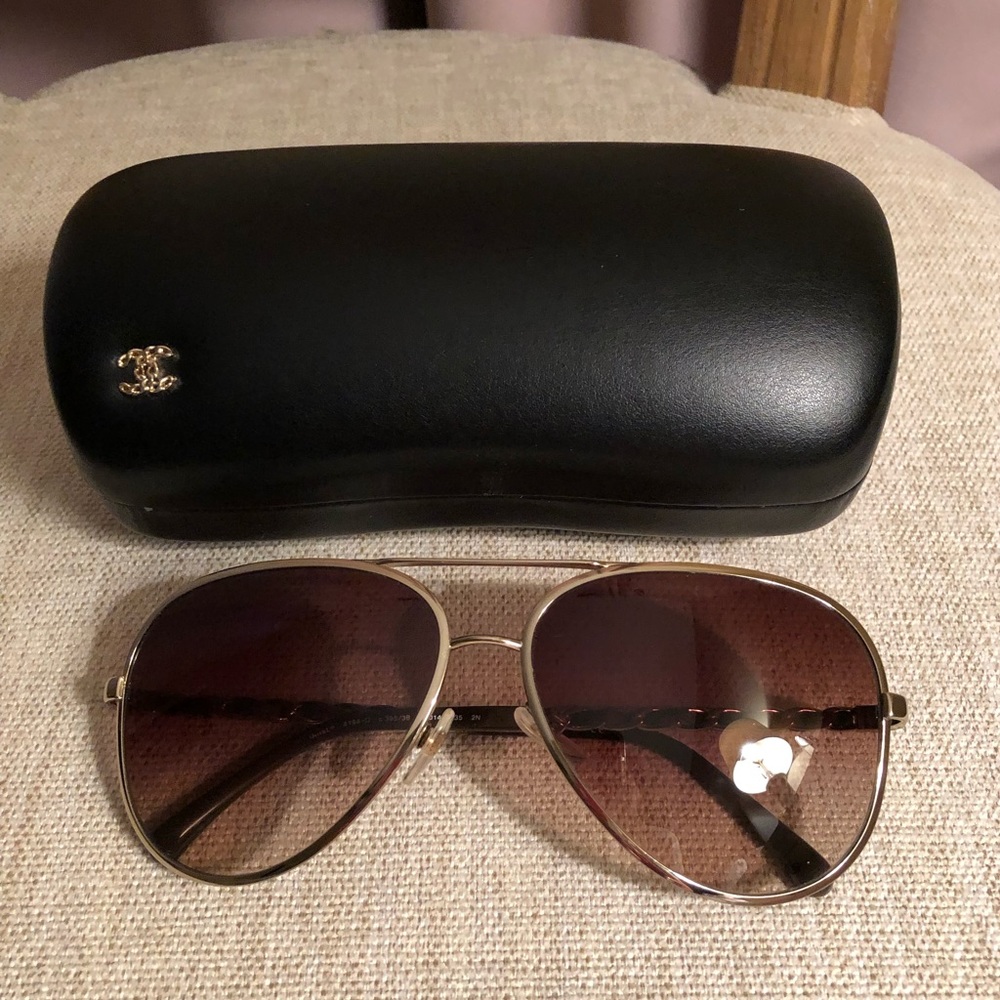 Chanel brown aviator gradient sunglasses CC gold